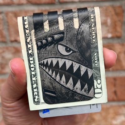 NEW!! VIPER&trade; Titanium Money Clip - WWII Shark Nose Art on BLACK DIAMOND Finish